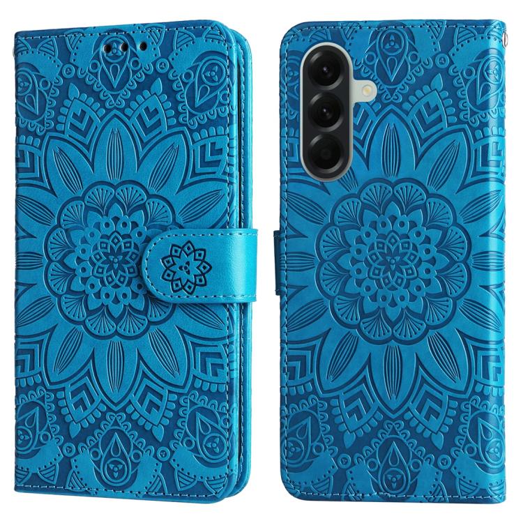 Peňaženkové puzdro Embossing Pattern Slnečnica modré – Samsung Galaxy A57 | Kryty na mobil Kryty na mobil | Peňaženkové puzdro Embossing Pattern Slnečnica modré – Samsung Galaxy A57 | Kryty na mobil