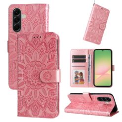 Peňaženkové puzdro Embossing Pattern Slnečnica ružové – Samsung Galaxy A57 | Kryty na mobil Kryty na mobil | Peňaženkové puzdro Embossing Pattern Slnečnica ružové – Samsung Galaxy A57 | Kryty na mobil