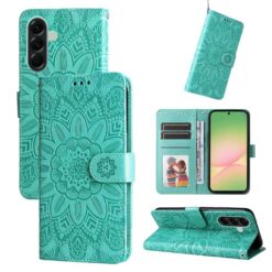 Kryty na mobil | Peňaženkové puzdro Embossing Pattern Slnečnica zelené – Samsung Galaxy A57 | Kryty na mobil