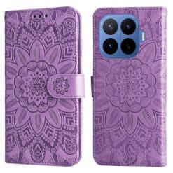 Kryty na mobil | Peňaženkové puzdro Embossing Pattern Slnečnica fialové – Xiaomi 17T Pro | Kryty na mobil