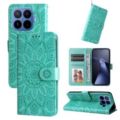 Kryty na mobil | Peňaženkové puzdro Embossing Pattern Slnečnica zelené – Xiaomi 17T Pro | Kryty na mobil