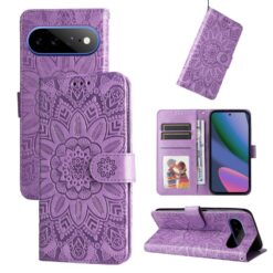 Kryty na mobil | Peňaženkové puzdro Embossing Pattern Slnečnica fialové – Google Pixel 11 Pro XL | Kryty na mobil