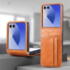 Peňaženkové puzdro Storm Leather case hnedé – Samsung Galaxy Z Flip 8 | Kryty na mobil Kryty na mobil | Peňaženkové puzdro Storm Leather case hnedé – Samsung Galaxy Z Flip 8 | Kryty na mobil