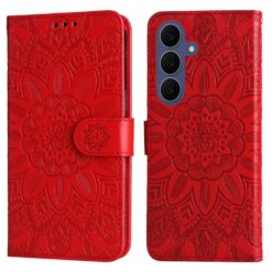 Kryty na mobil | Peňaženkové puzdro Embossing Pattern Slnečnica červené – Samsung Galaxy S26 FE | Kryty na mobil