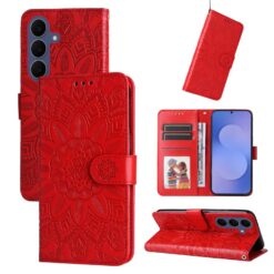 Kryty na mobil | Peňaženkové puzdro Embossing Pattern Slnečnica červené – Samsung Galaxy S26 FE | Kryty na mobil