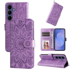 Kryty na mobil | Peňaženkové puzdro Embossing Pattern Slnečnica fialové – Samsung Galaxy S26 FE | Kryty na mobil