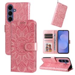 Kryty na mobil | Peňaženkové puzdro Embossing Pattern Slnečnica ružové – Samsung Galaxy S26 FE | Kryty na mobil