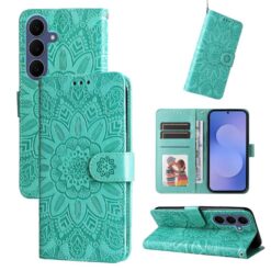 Kryty na mobil | Peňaženkové puzdro Embossing Pattern Slnečnica zelené – Samsung Galaxy S26 FE | Kryty na mobil